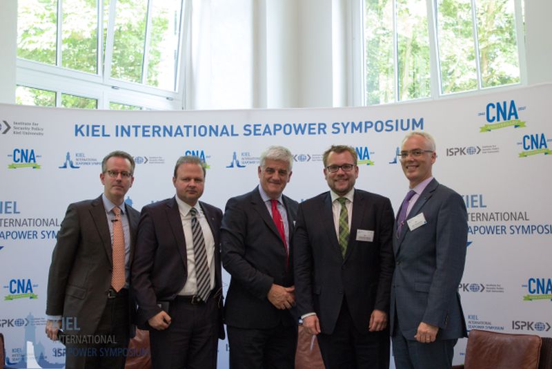 From left to right, Dr. Heiko Borchert, George X. Protopapas (KEDISA), RADM, Dr. Chris Parry University of Reading, Dr. Sebastian Bruns Director ISPK Kiel and Dr. Eric Thompson Vice President and Director CNA Strategic Studies